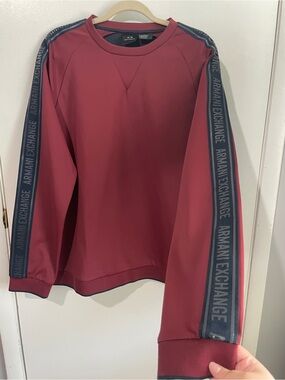 Armani Exchange Men's Maroon Crewneck Sweatshirt with Logo Sleeve Tape